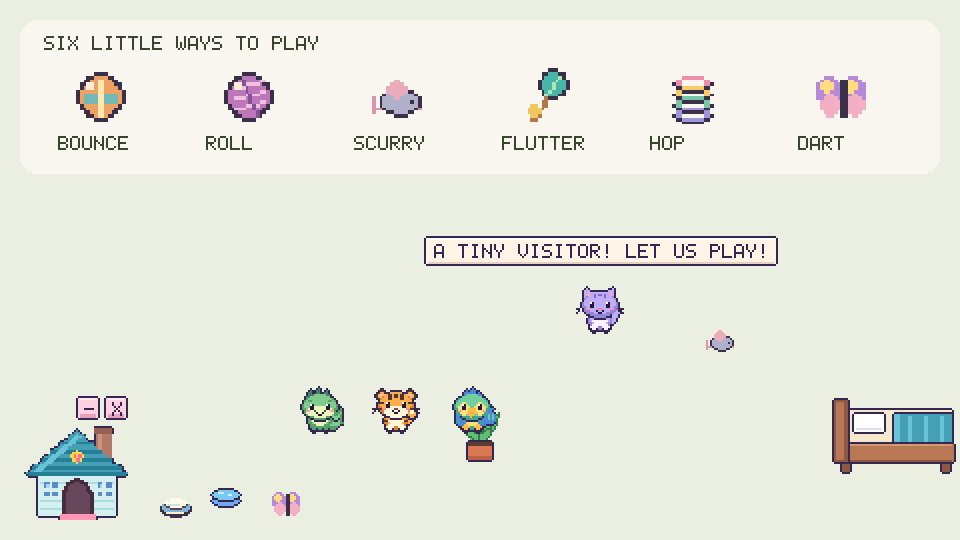 Actual Plus toy collection and desktop pet chasing a felt mouse